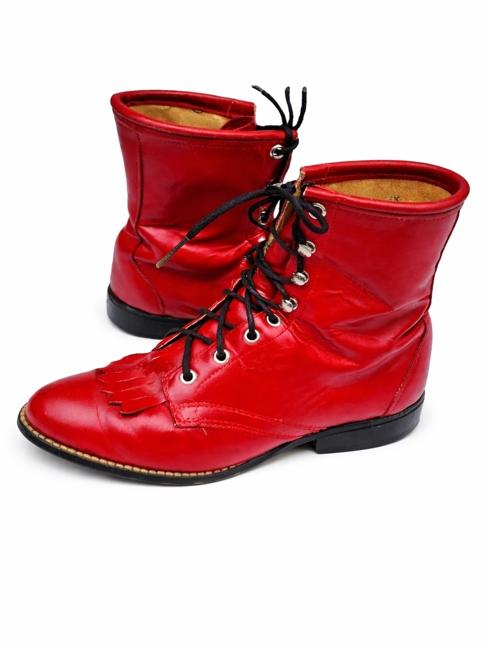 Laredo Red Leather Kiltie Ankle Boots Womens Size 6.5 Lace Up Western Retro Stat